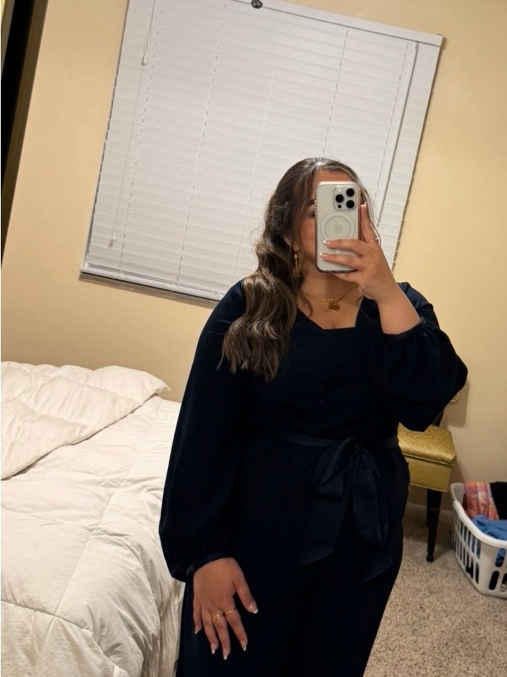 Eliza J Navy V-Neck Wrap Jumpsuit with Belt - Picture 7 of 8